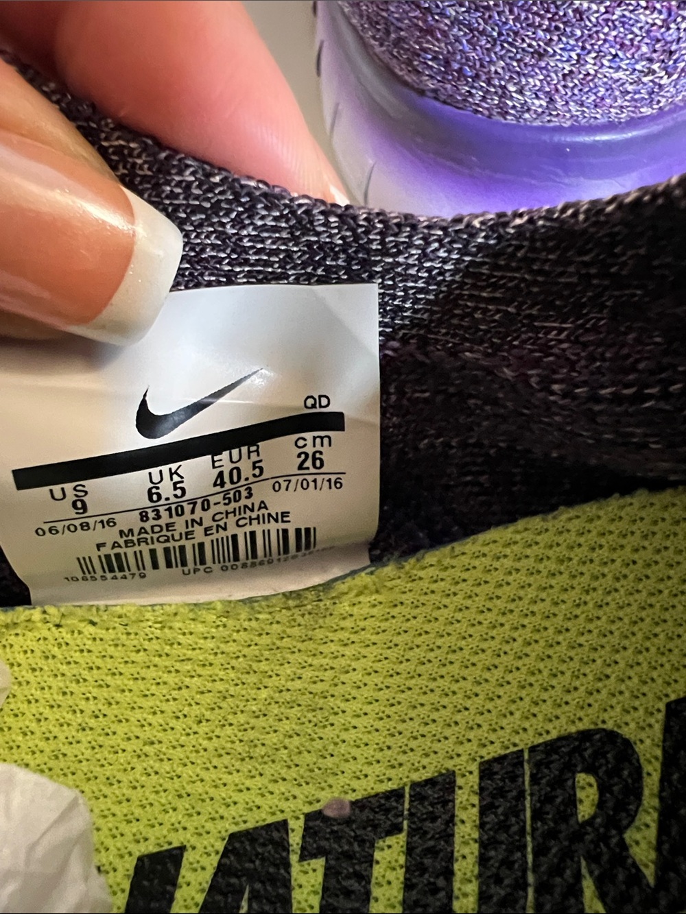 Nike Women’s Purple Knit Running Shoes with White Swoosh - Picture 5 of 5